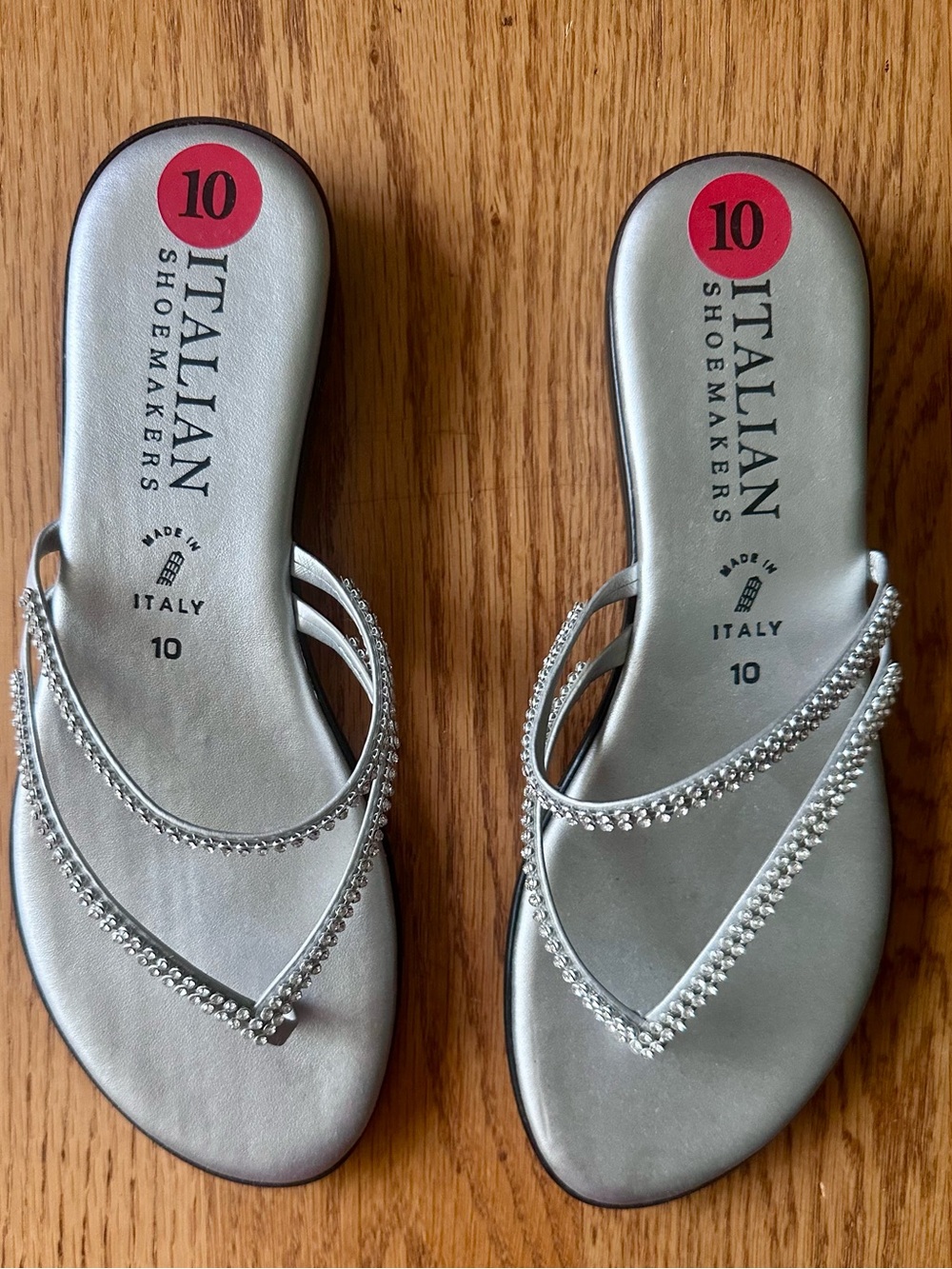 Italian Shoemakers Women's Silver Rhinestones Thong Sandals Bling Size 10